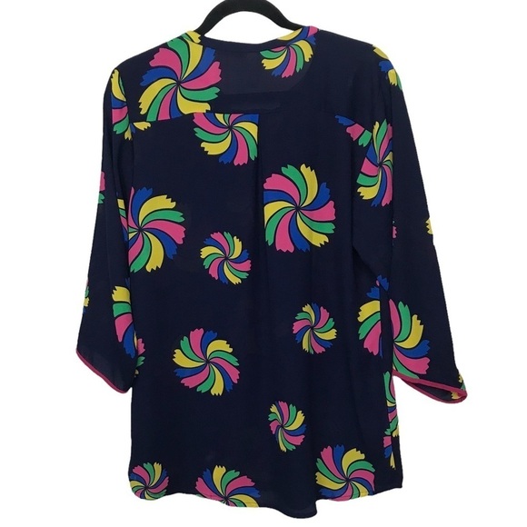 Talkee Navy Blue Multicolor Pinwheel Blouse 3XL - Picture 5 of 10